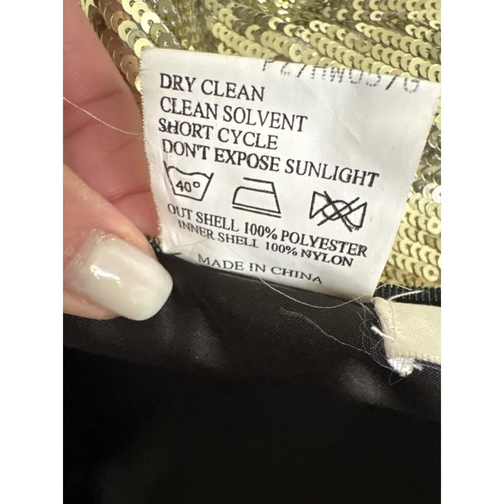 Vintage y2k PANOPLY Gold Sequin Strapless Black Ruffle High Low Gown Size 6 NWT - Picture 10 of 12